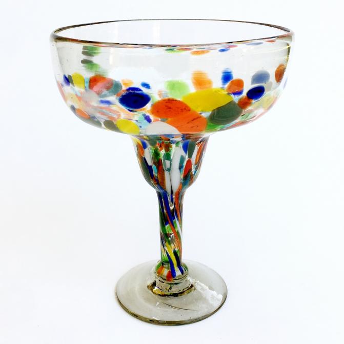 Sale Items / Clear & Confetti Large 14 oz Margarita Glasses (set of 4) / Our Clear & Confetti Margarita glasses combine the clear, thick, sturdy handcrafted glass on top, with the colorful, festive, confetti bottom!